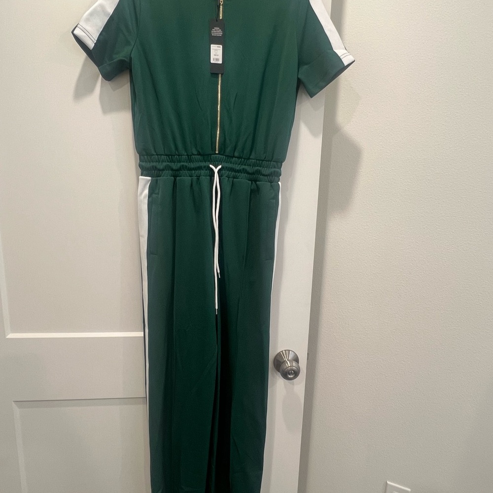 Fashion Nova Green and White Jumpsuit